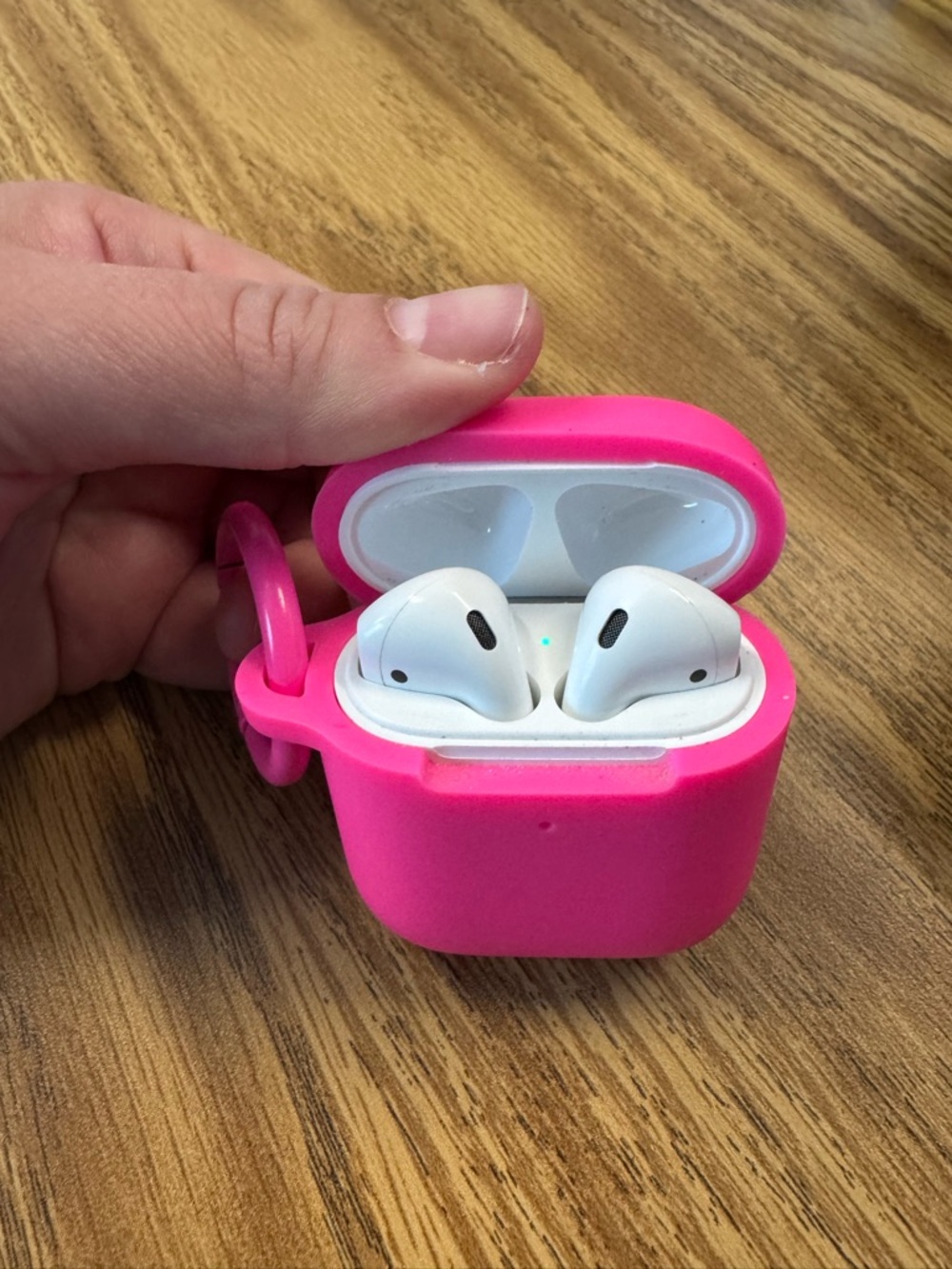 Apple Pink Silicone AirPods Charging Case Cover with Keyring Loop